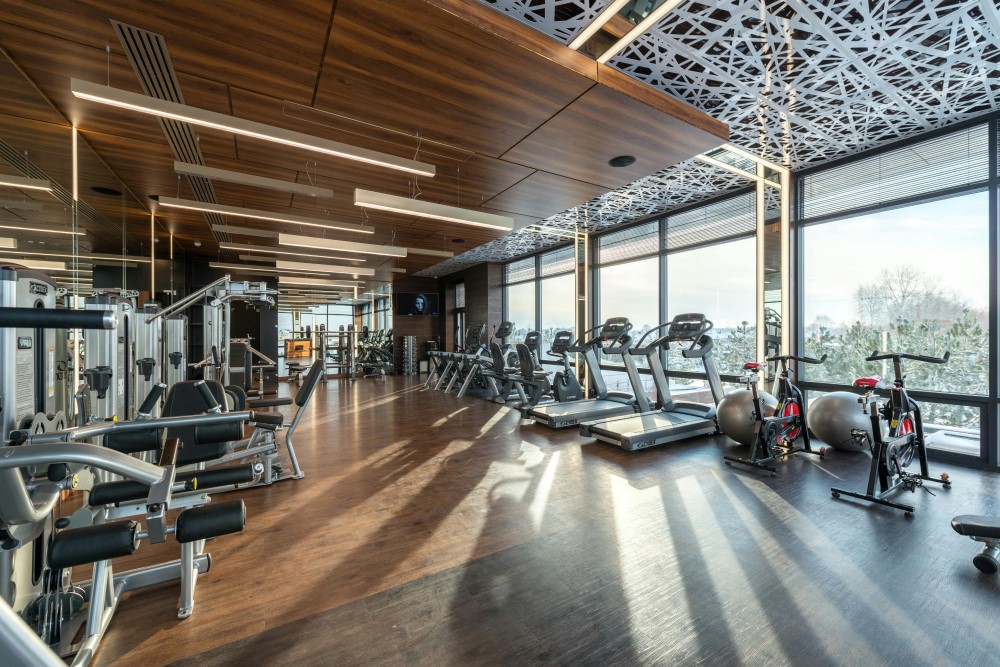 Fitness Center interior with various machines and equipment