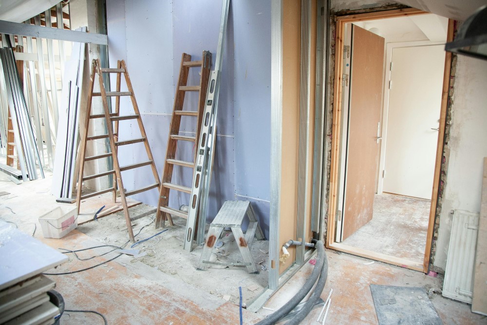 A room in a house undergoing construction