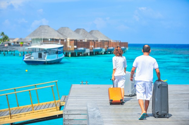A couple on a vacation to Bora Bora